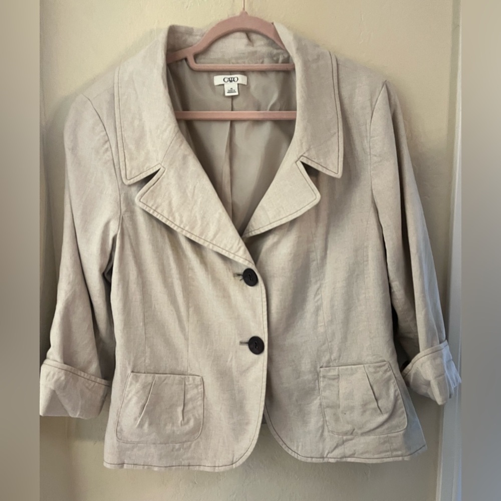 Cato Linen Blend  Beige Blazer with Button Detail